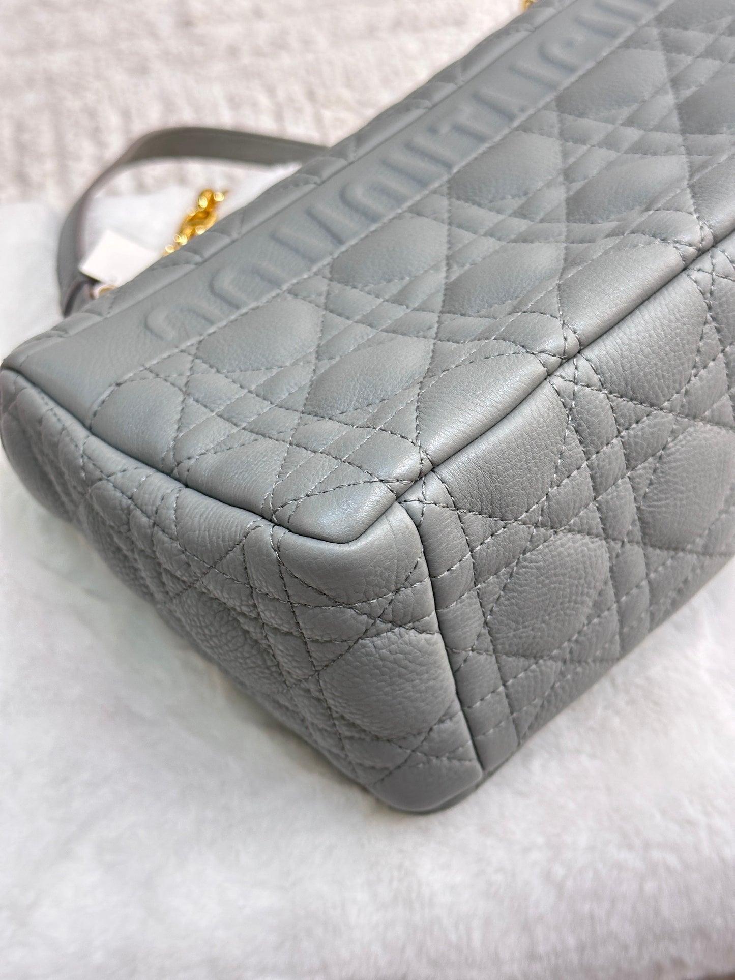 Medium Dior Caro Bag Stone Gray Supple Cannage Calfskin