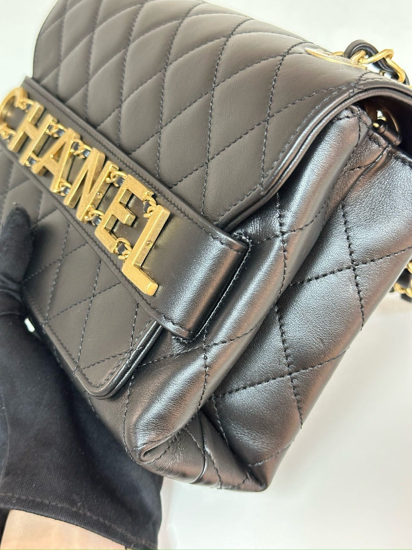 Chanel Calfskin Quilted Small Enchained Flap Black 2955 holo card