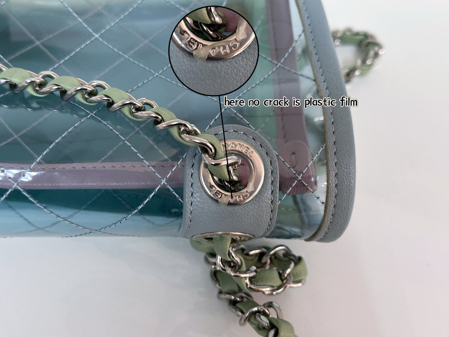 Chanel Coco Splash PVC Medium Flap Bag Pink/Blue/Green Holo card 2569