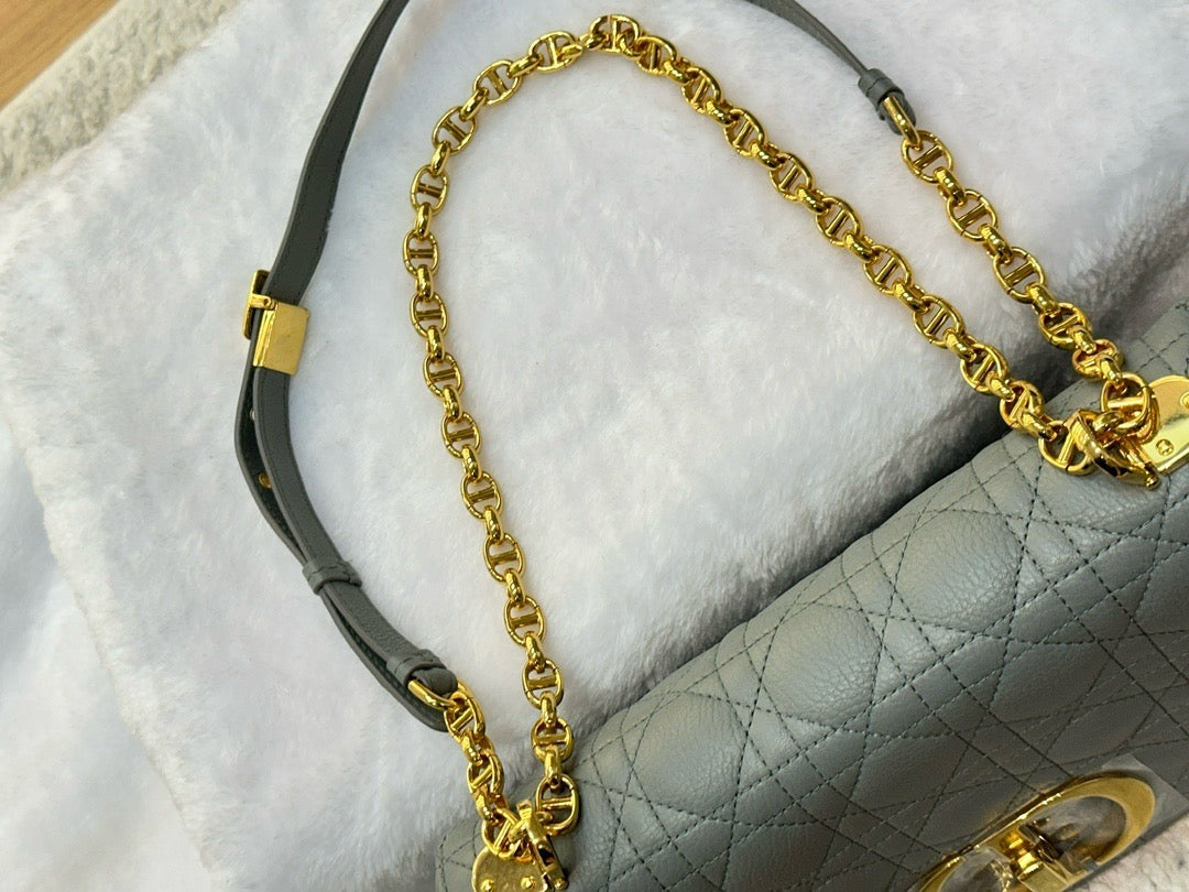 Medium Dior Calfskin Caro Bag Stone Gray Supple Cannage