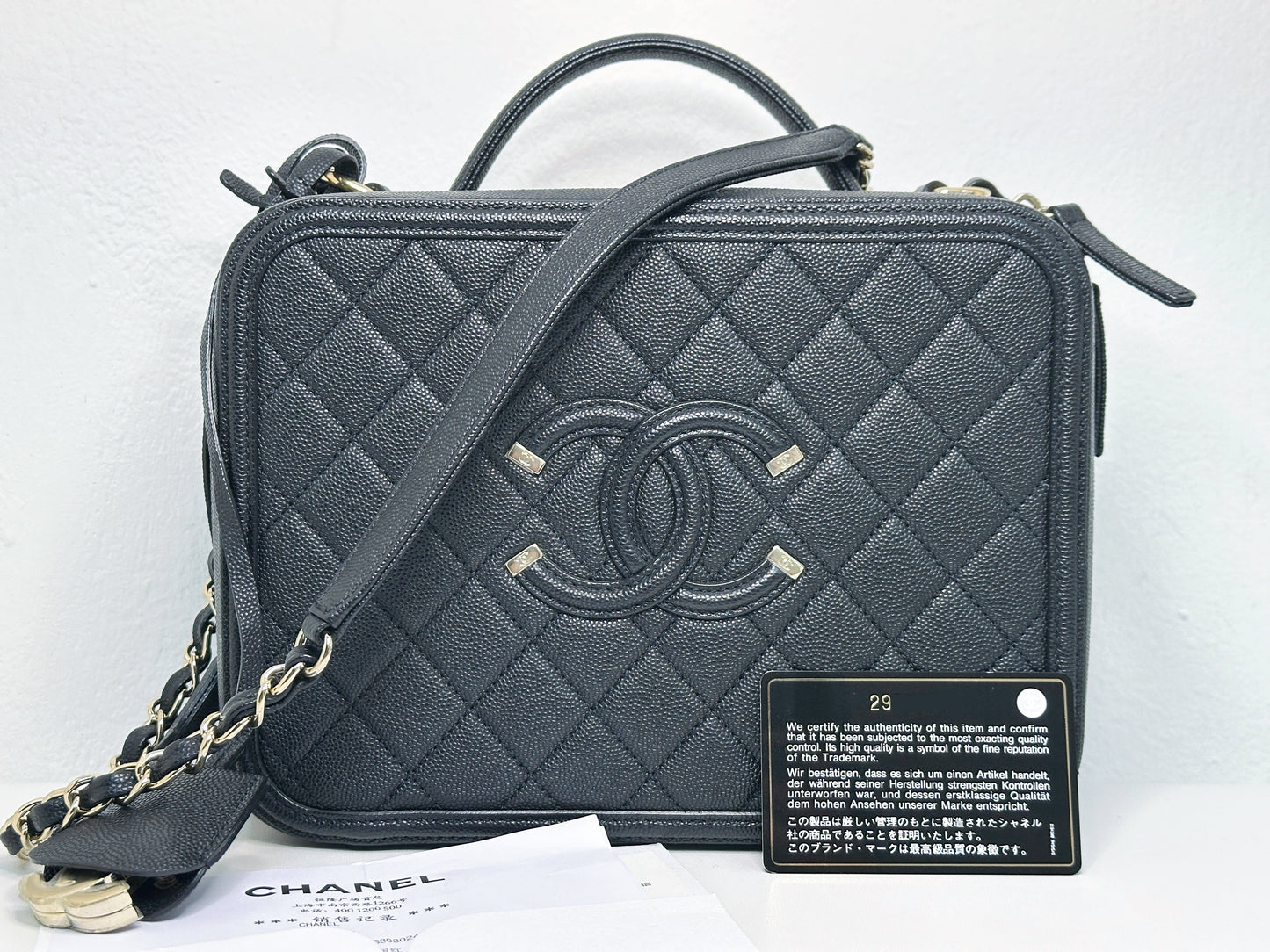Chanel Filigree Large Black Vanity Case Bag in Caviar Leather GHW