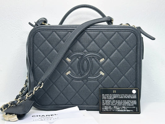 Chanel Filigree Large Black Vanity Case Bag in Caviar Leather GHW