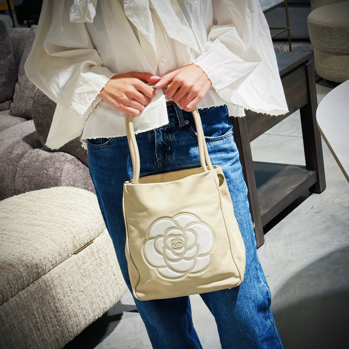 Chanel Lambskin Logo Camellia Tote Bag TWS