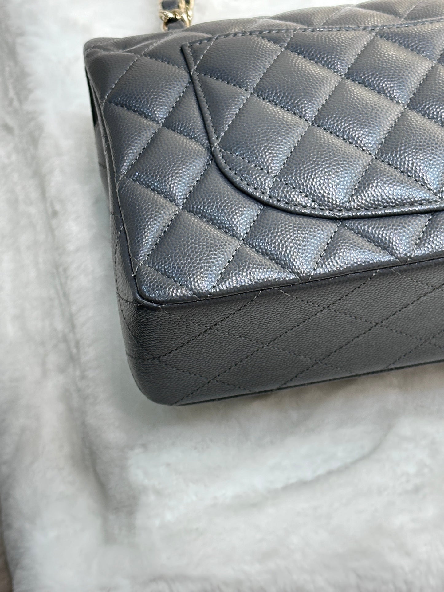 CHANEL Caviar Quilted Small Double Flap Dark Grey