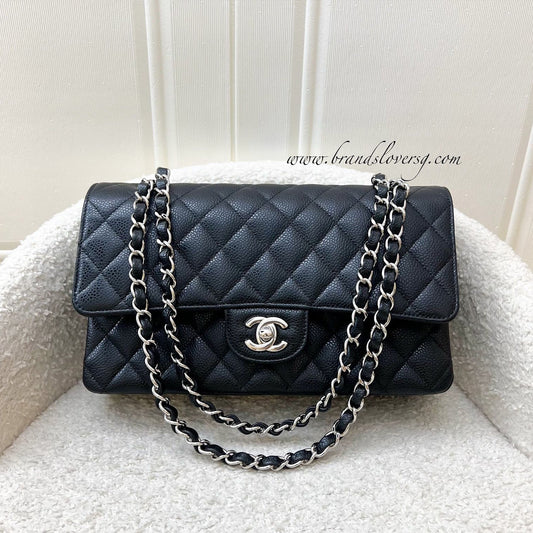 Chanel Medium Classic Flap CF in Black Caviar and SHW (Model: A01112)