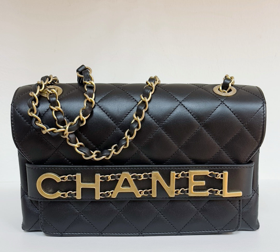 Chanel Calfskin Quilted Small Enchained Flap Black 2955 holo card