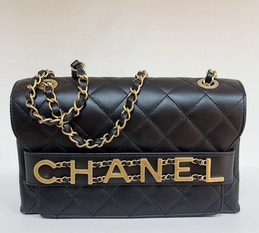 Chanel Calfskin Quilted Small Enchained Flap Black 2955 holo card