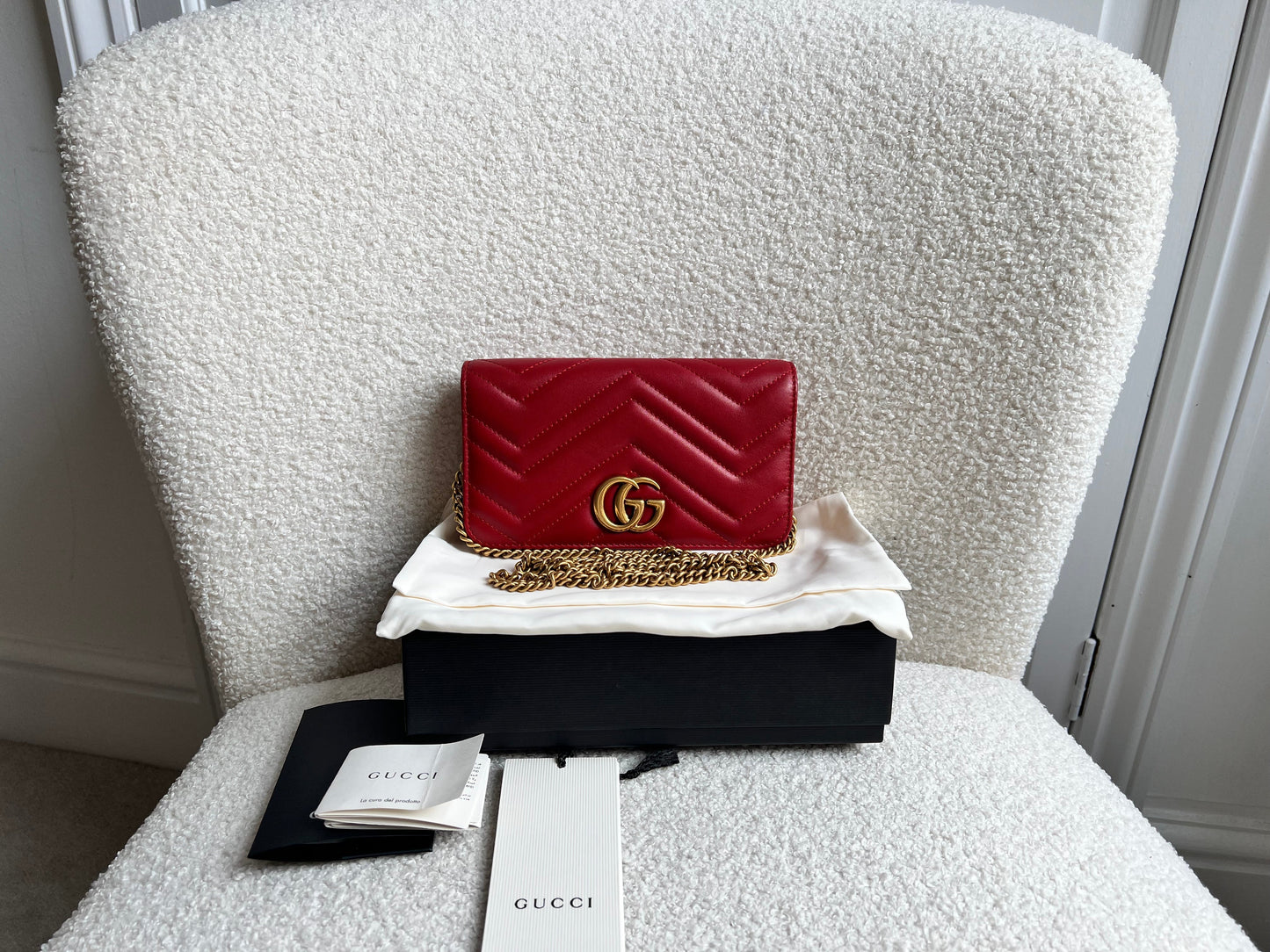 Gucci GG Hibiscus Red Marmont 2.0 Flap Chain Bag