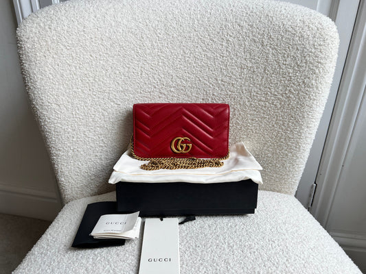 Gucci GG Hibiscus Red Marmont 2.0 Flap Chain Bag
