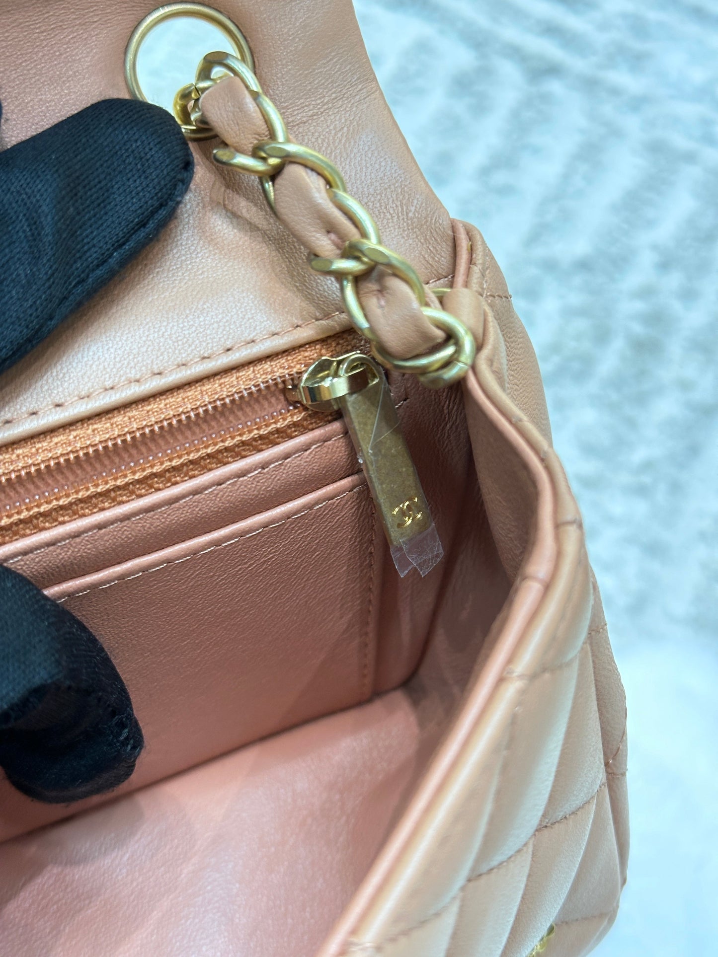 Chanel 2018 Blush Beige Mini Flap Bag with Lucky Charms Stud Embellishment