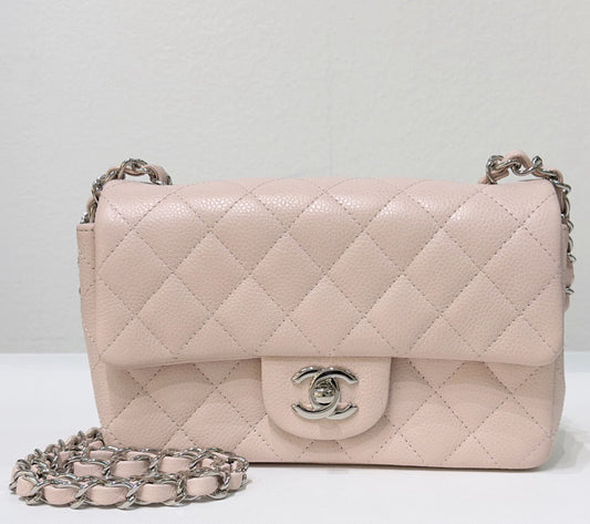 Chanel Mini Rectangular Classic Quilted Caviar Sakura Pink SHW 14C