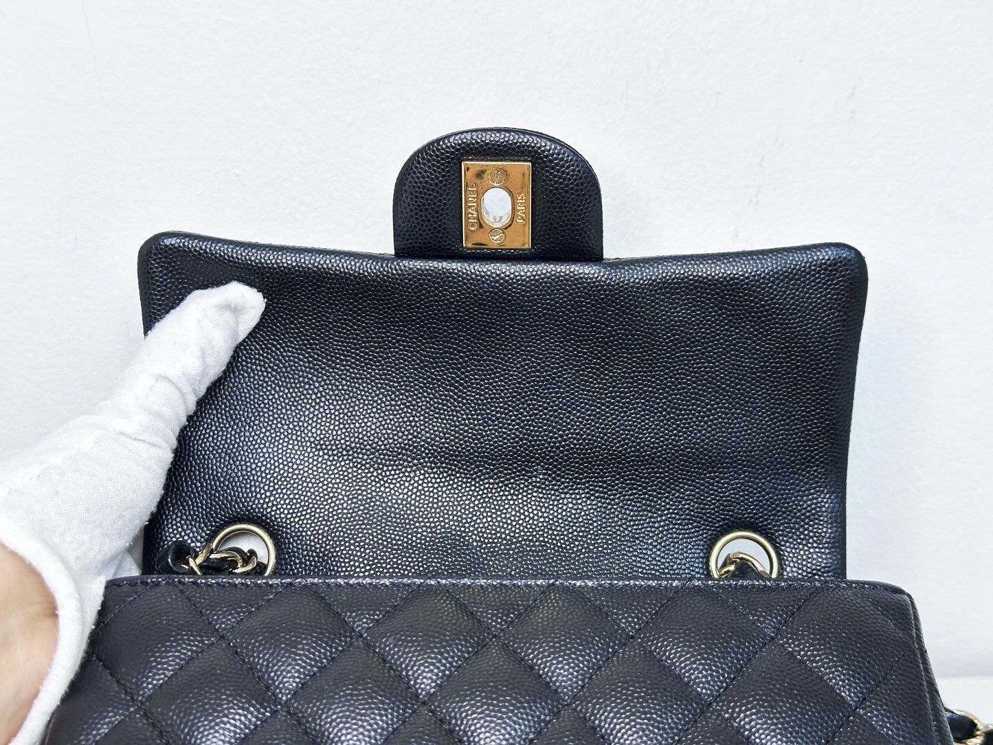 Chanel Caviar Quilted Mini Rectangular Flap black GHW 2449 holo card