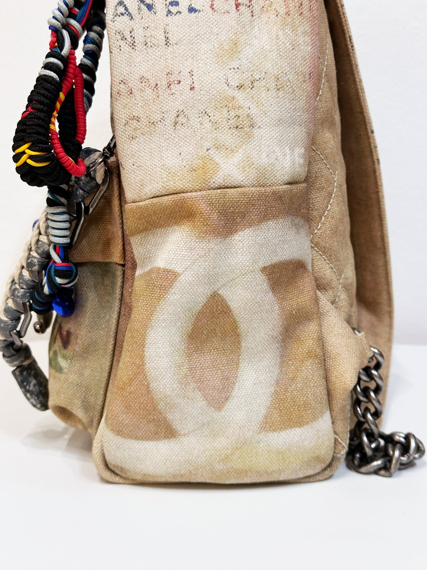 Chanel Graffiti Printed Canvas Medium Backpack Beige 1958 holo card