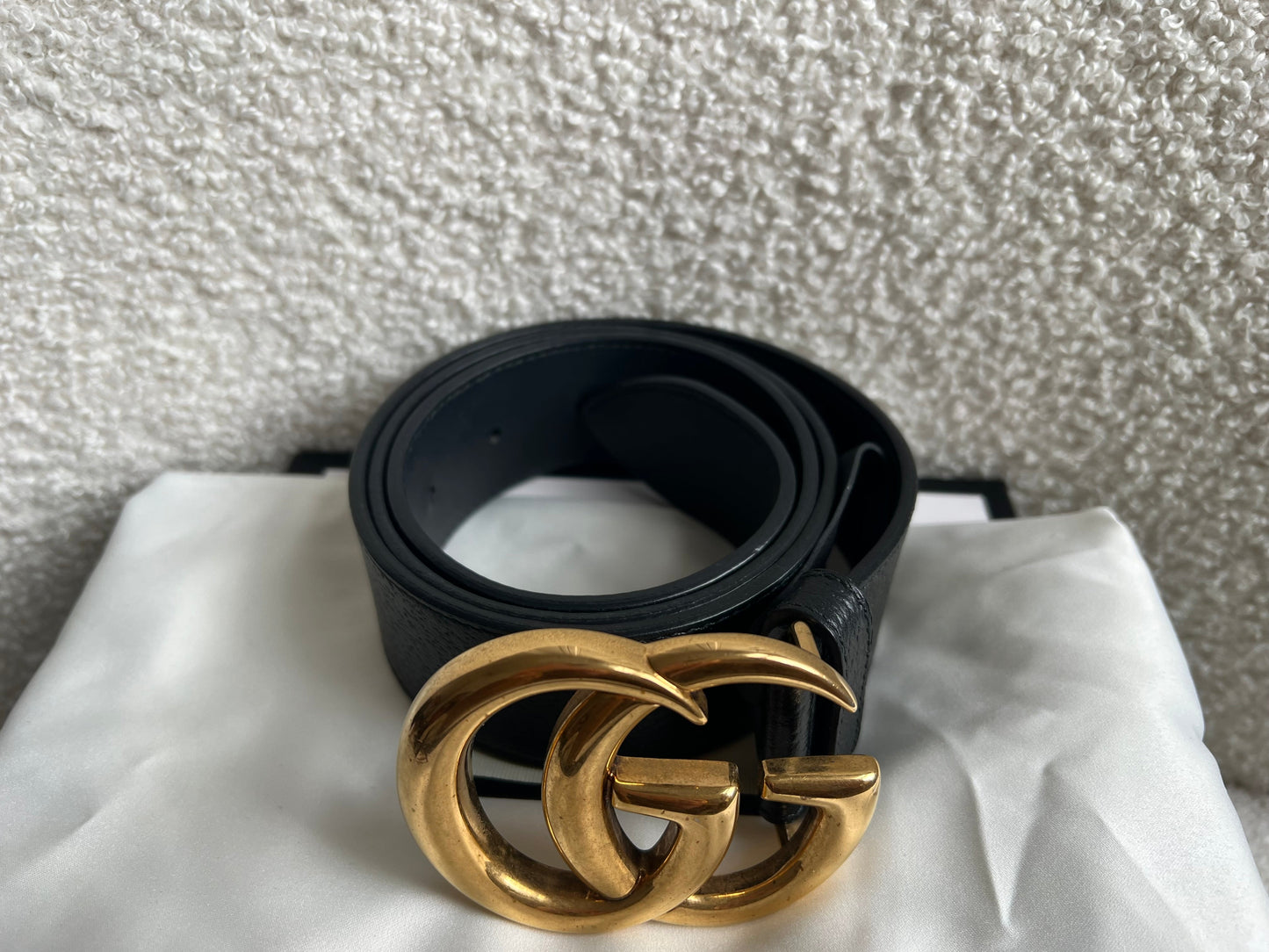 Gucci GG Marmont Black Wide Leather Belt with Shiny Gold Buckle (RRP £410)
