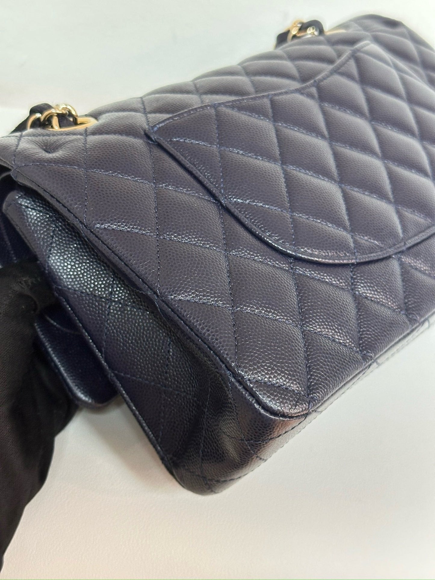 Chanel Medium Classic Caviar Double Flap Navy Blue Bag LSHW  2021year Microchip