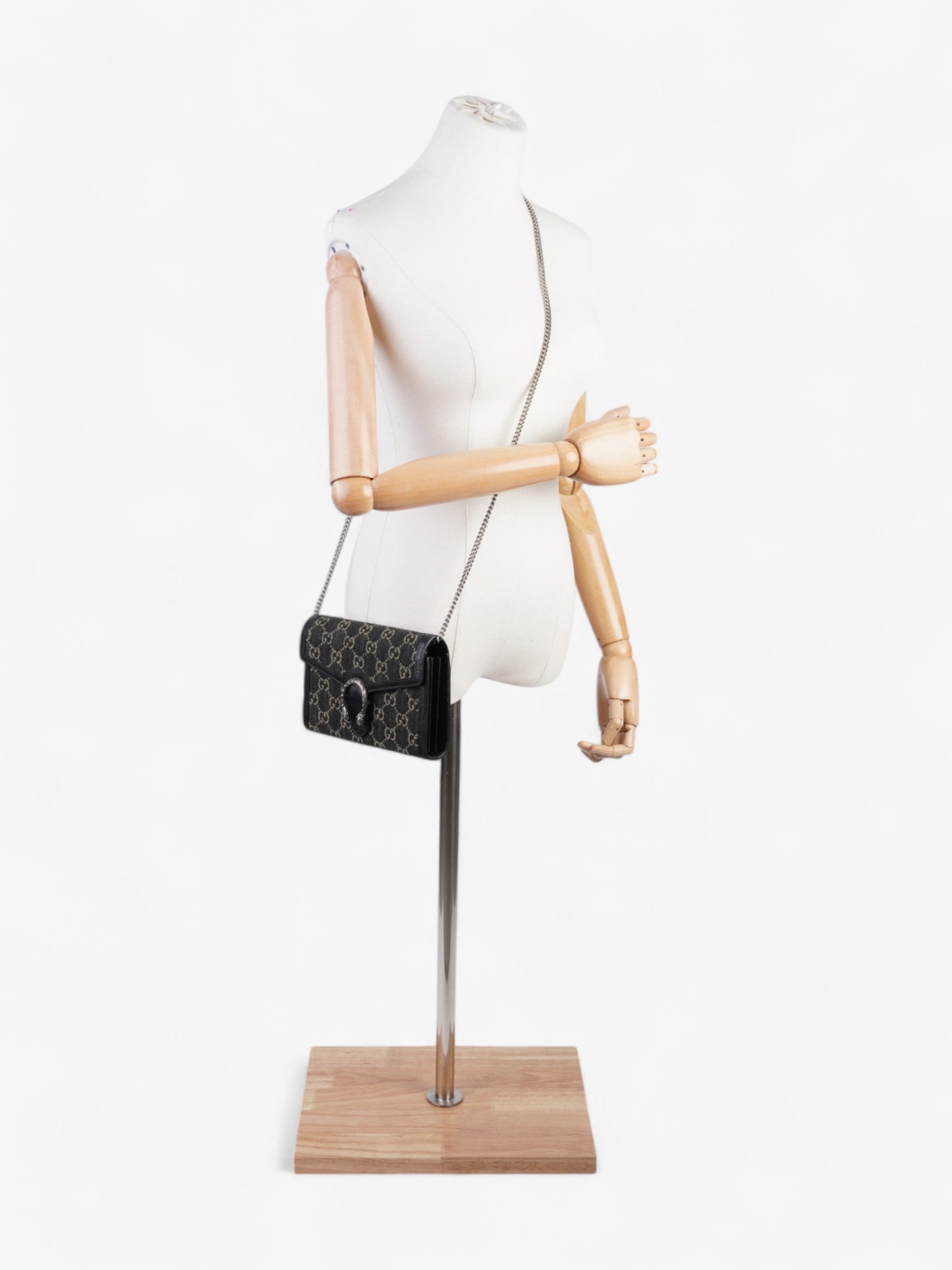 Gucci Dionysus Chain Wallet Black / GG Supreme / Ivory Denim