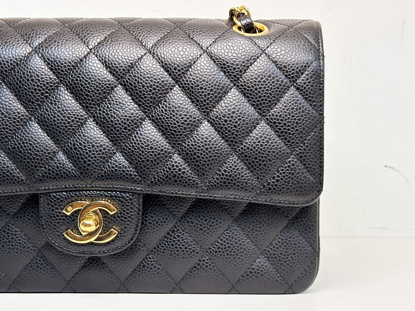CHANEL Classic Double Flap Medium Shoulder Bag Black Caviar 24k GHW 1125 holo card