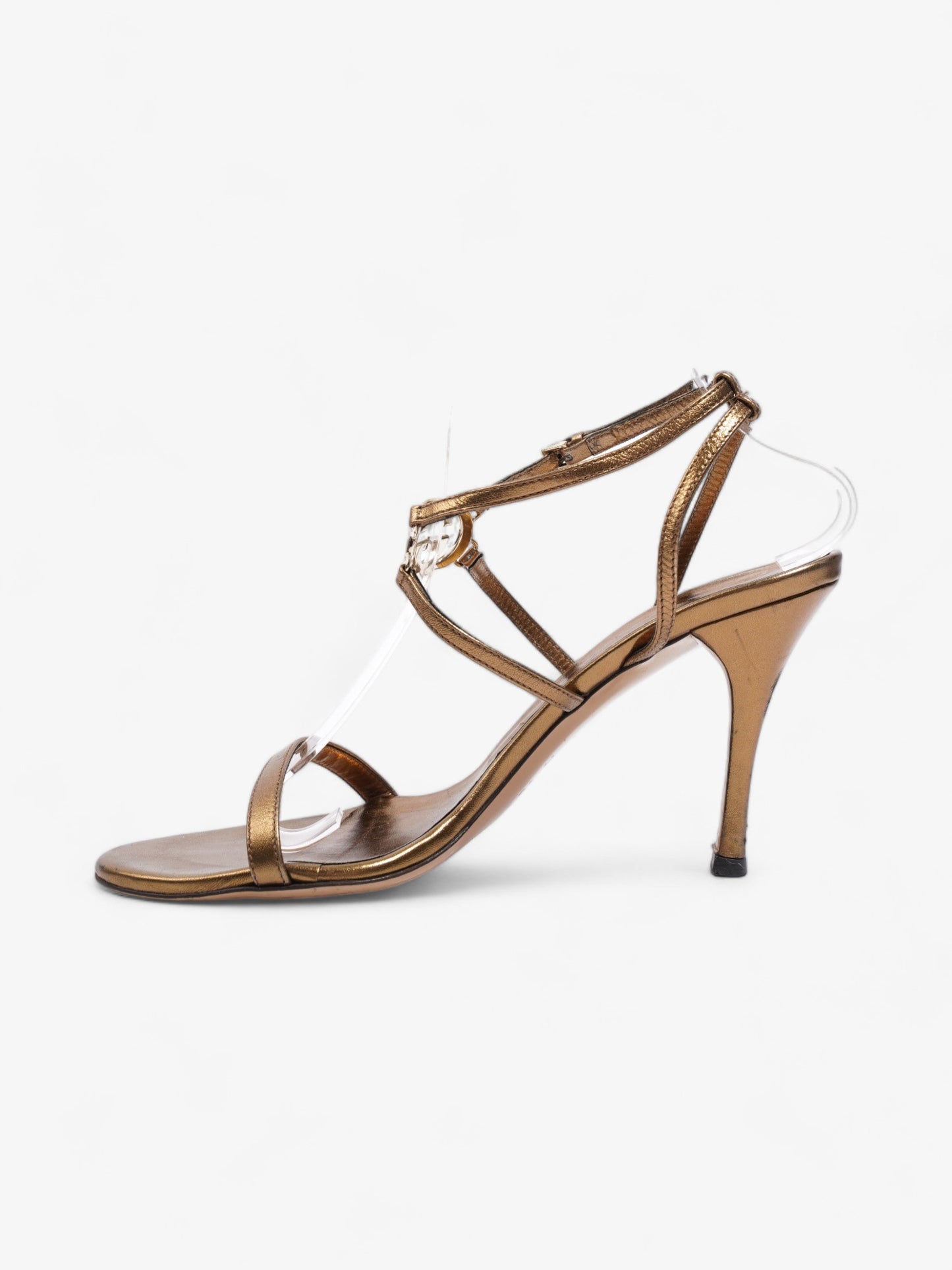 Gucci GG Logo Strappy Open Toe 80mm Gold Leather EU 38.5 UK 5.5