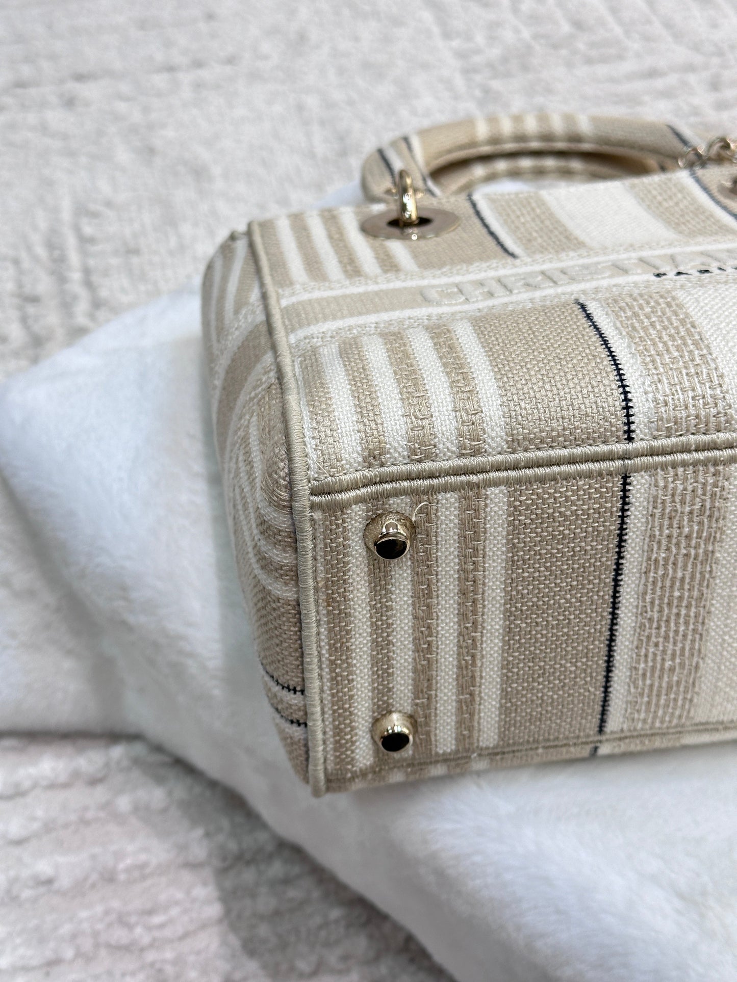 Dior Beige/White Medium Canvas Striped Lady D-Lite