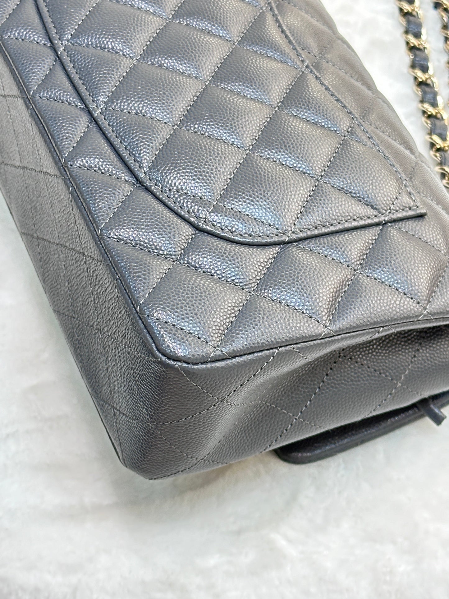 CHANEL Caviar Quilted Small Double Flap Dark Grey