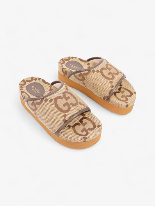 Gucci GG Platform Slides Beige And Ebony GG Supreme Canvas EU 38 UK 5