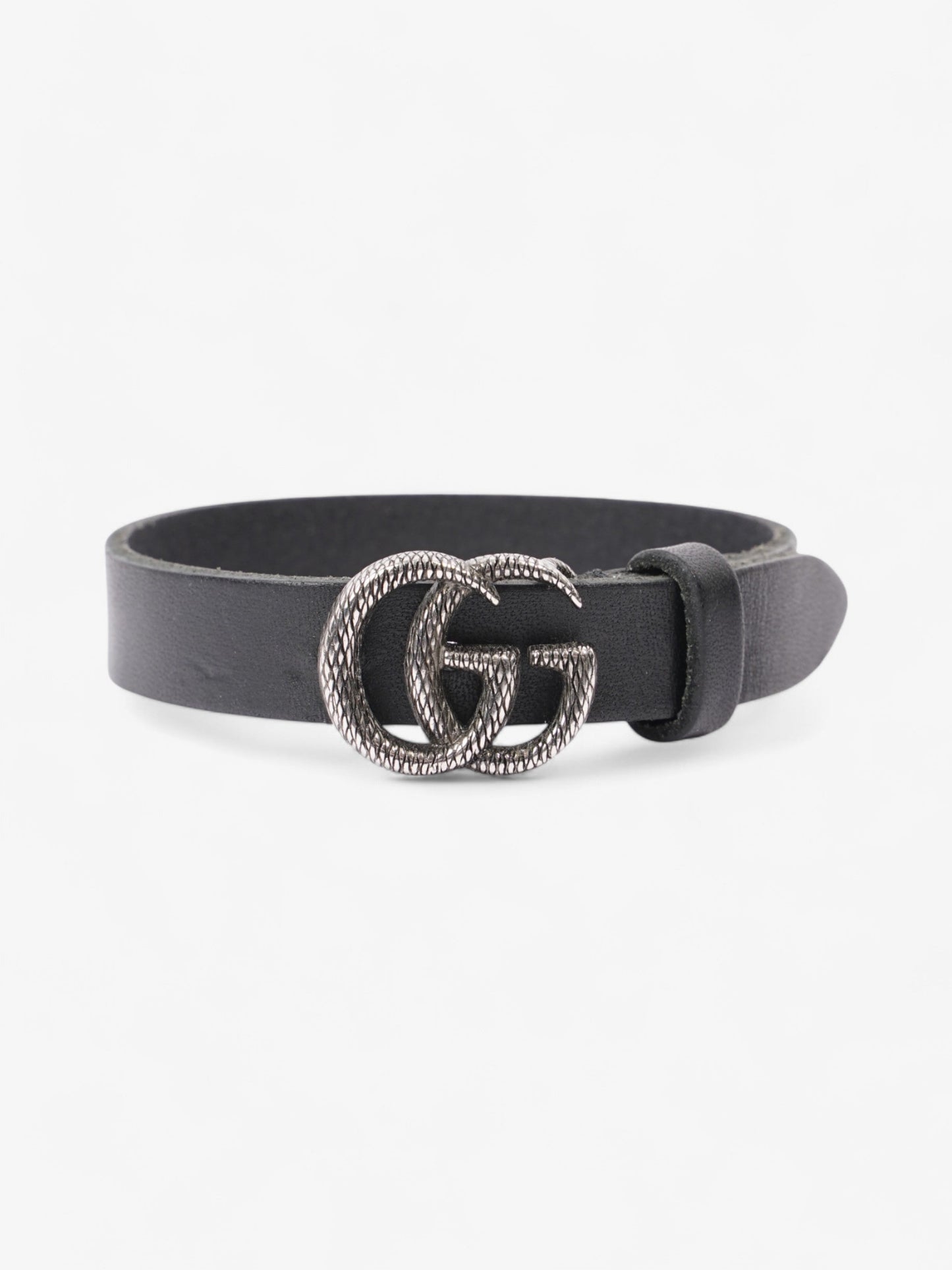 Gucci Engraved Double G Bracelet Black / Silver Leather Large