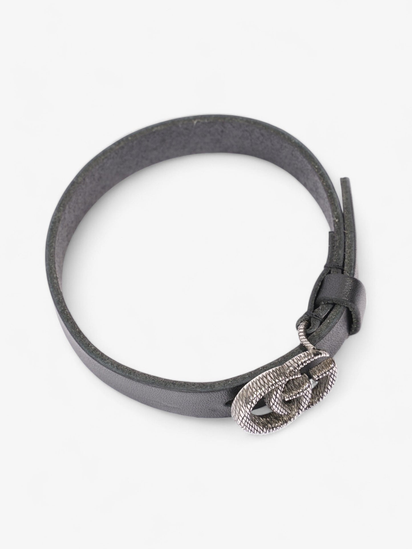 Gucci Engraved Double G Bracelet Black / Silver Leather Large
