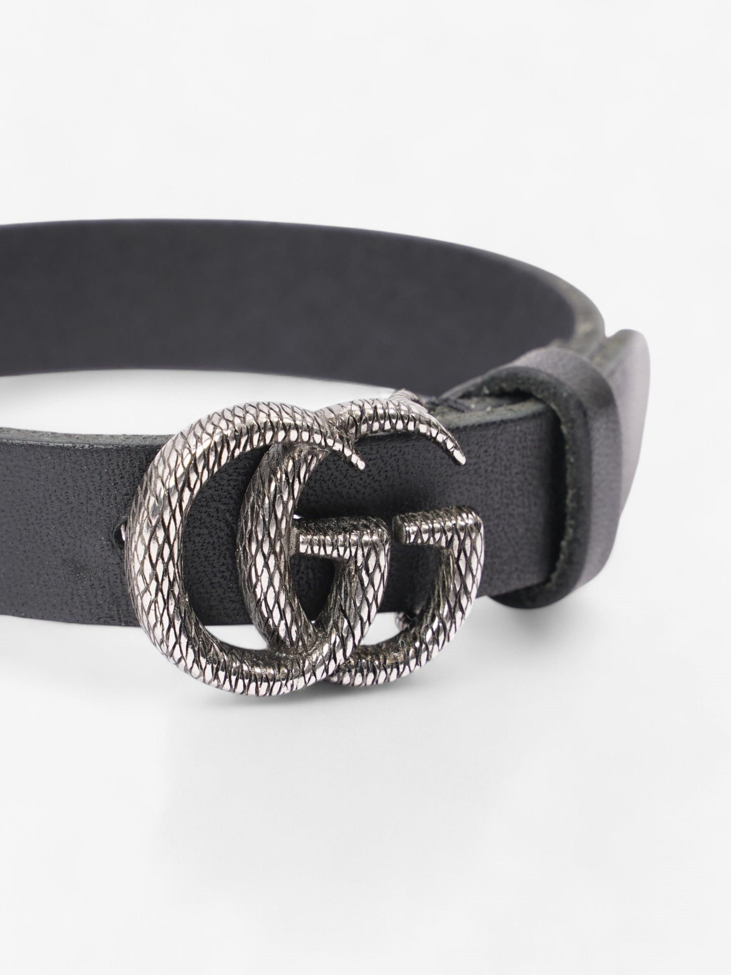 Gucci Engraved Double G Bracelet Black / Silver Leather Large