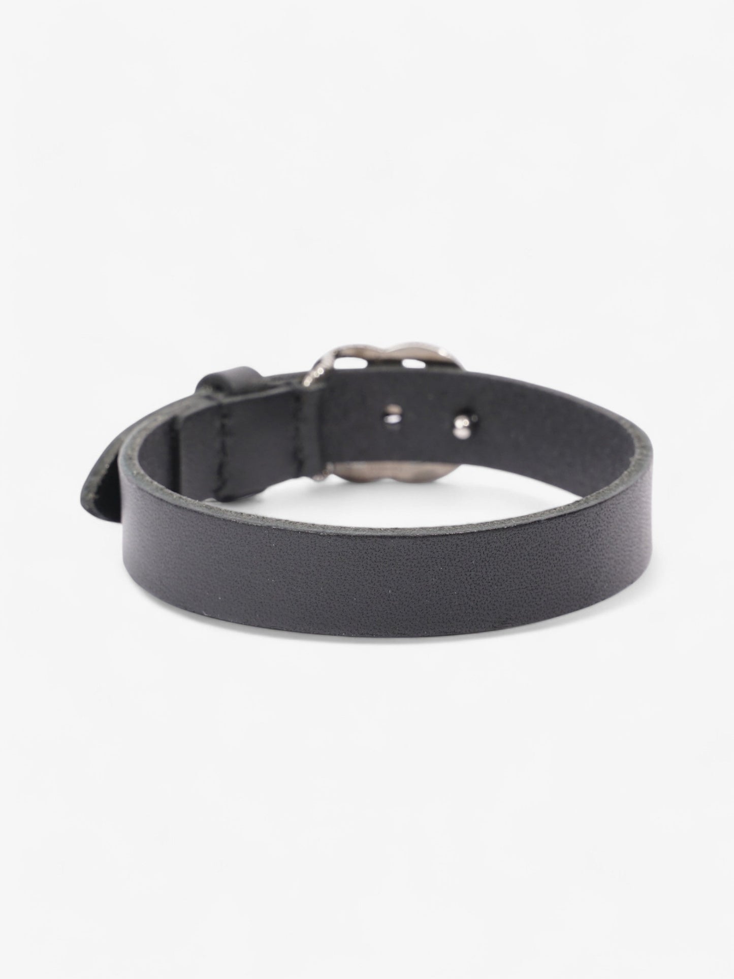 Gucci Engraved Double G Bracelet Black / Silver Leather Large