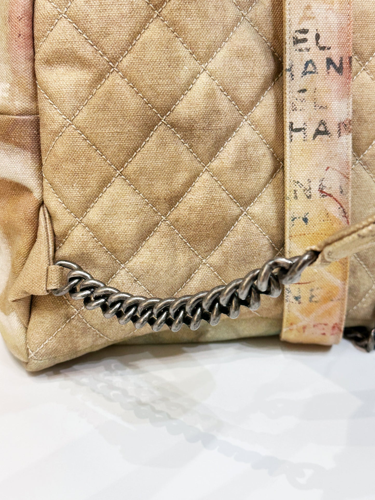 Chanel Graffiti Printed Canvas Medium Backpack Beige 1958 holo card