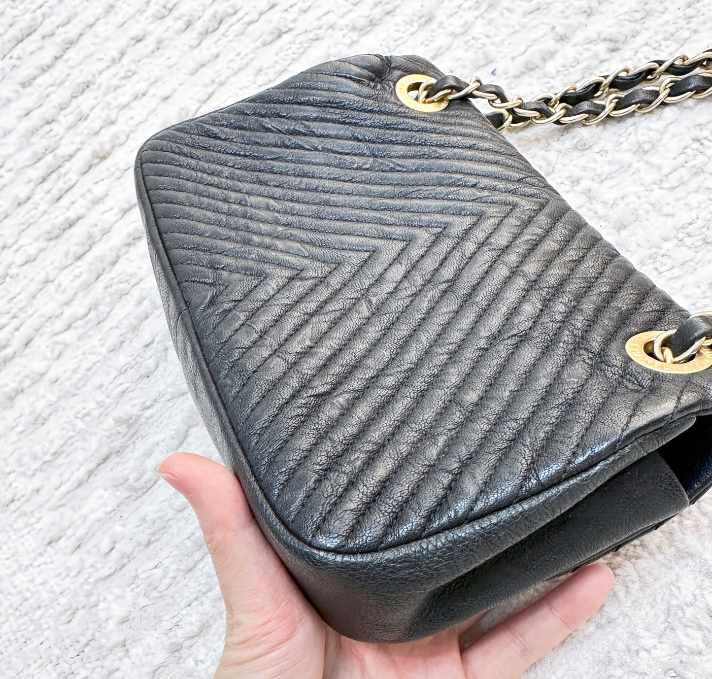 Chanel Black Chevron Leather Small Classic Flap Bag