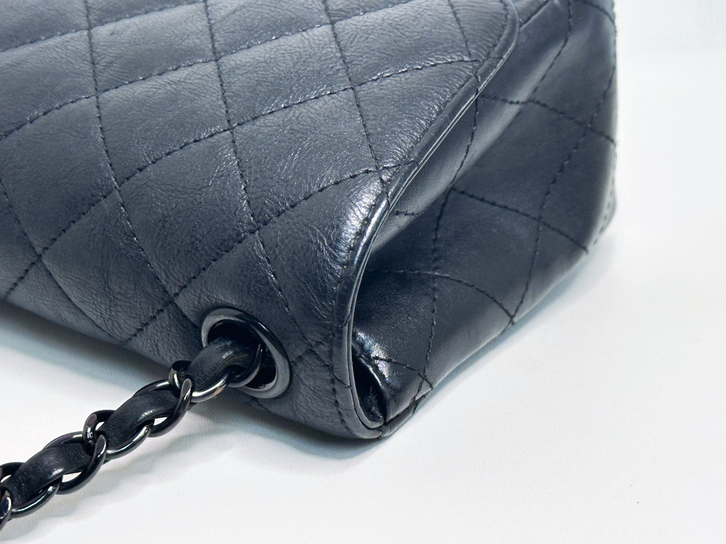 Chanel Quilted Mini Square Flap So Black Crumpled Calfskin 2417 holo card