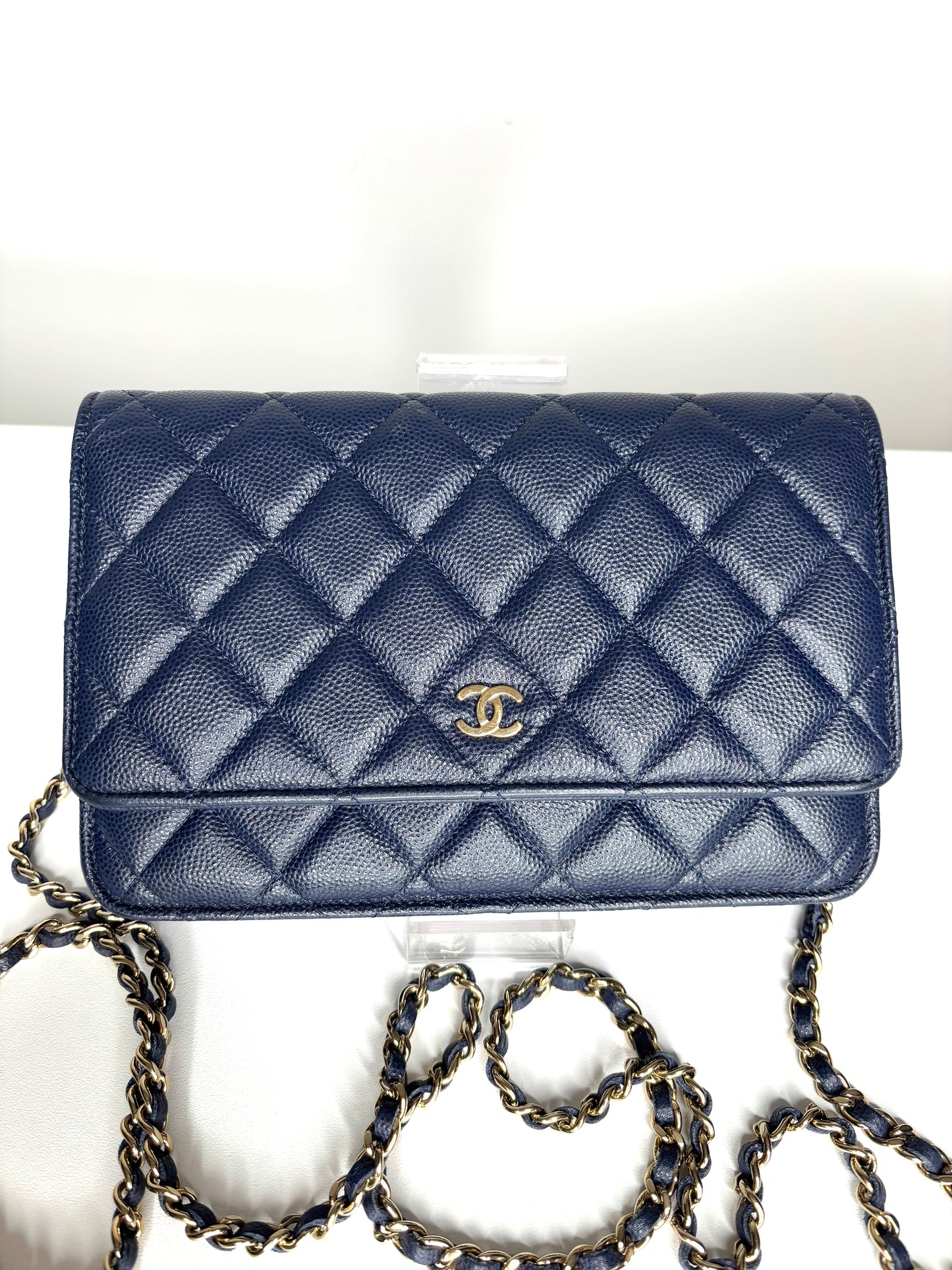Chanel Wallet On Chain Navy Caviar Gold Tone Hardware Crossbody Bag WOC