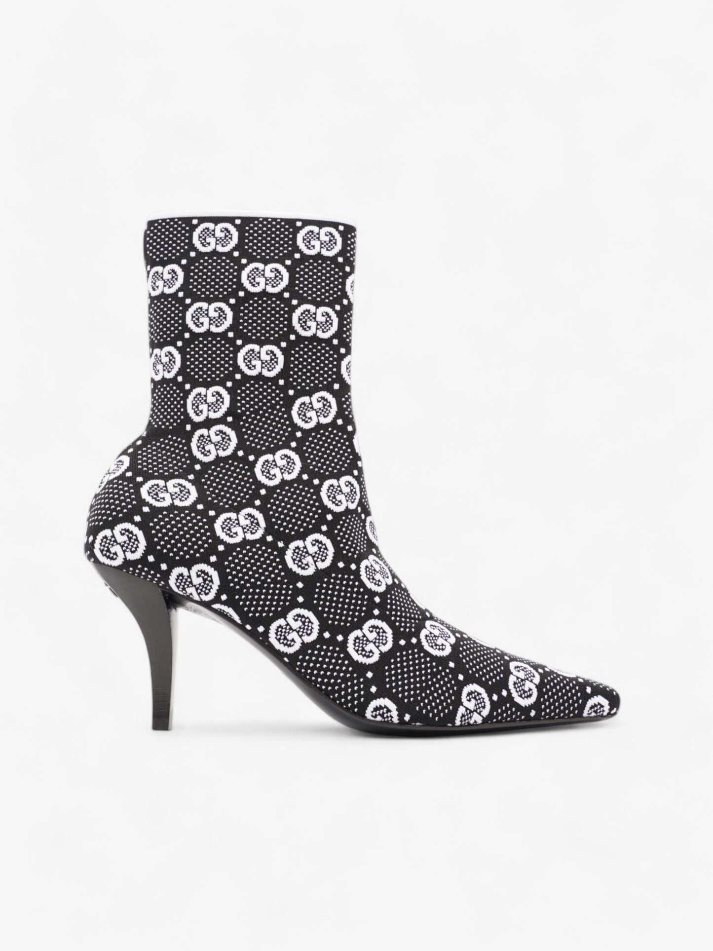 Gucci GG Ankle Boot 80 Black / White Knit EU 38 UK 5