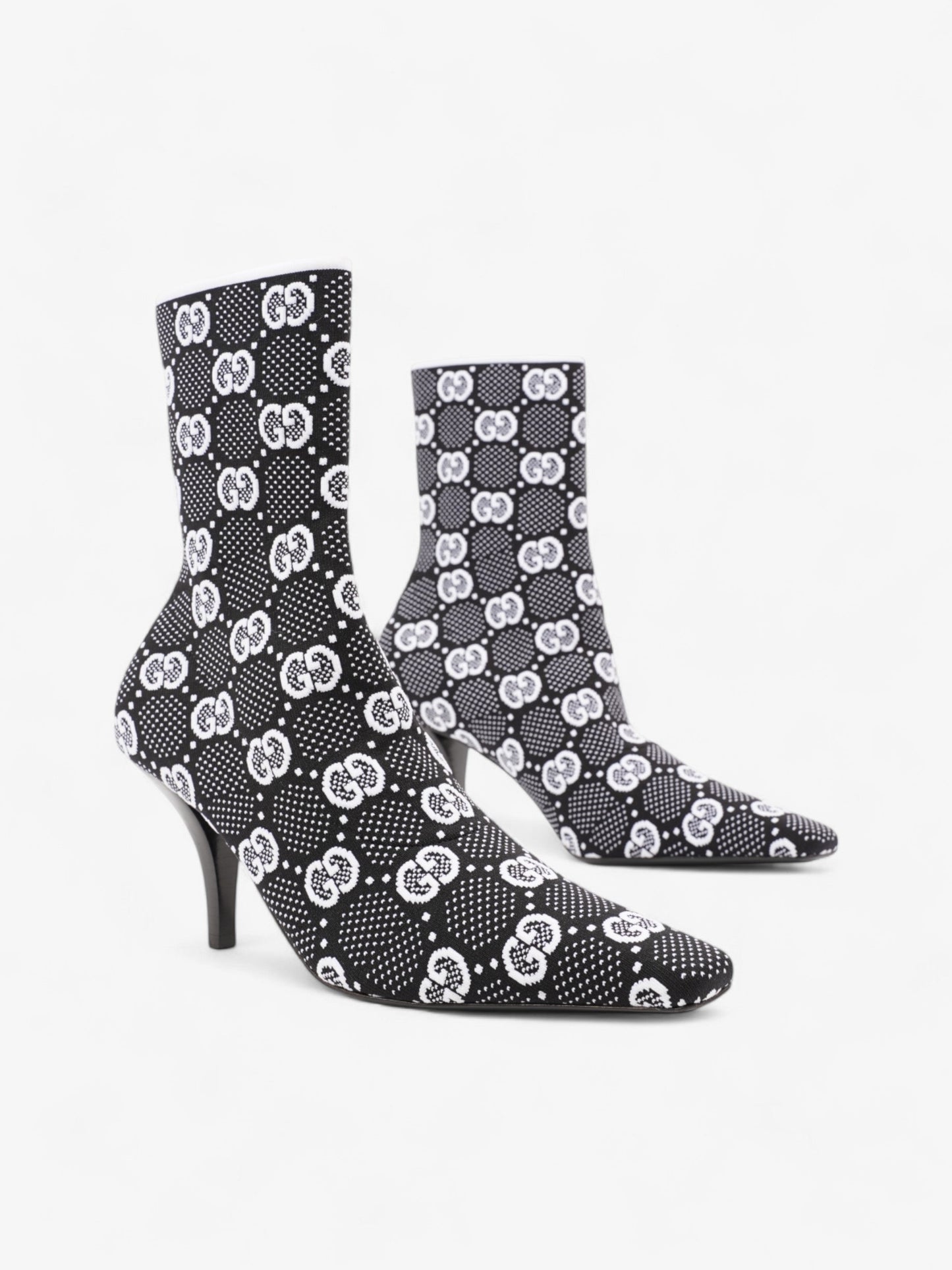 Gucci GG Ankle Boot 80 Black / White Knit EU 38 UK 5