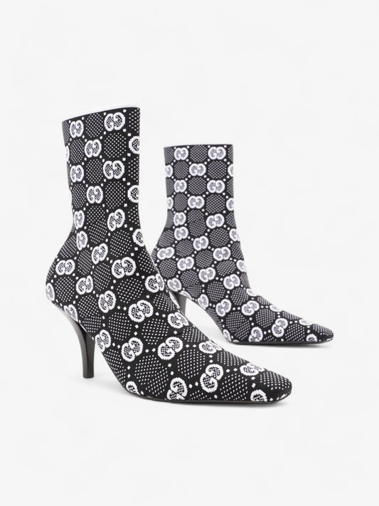Gucci GG Ankle Boot 80 Black / White Knit EU 38 UK 5