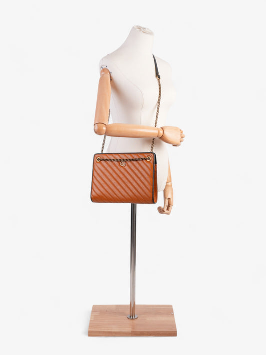 Gucci GG Marmont Accordion Shoulder Bag Orange / Black Matelasse Leather Medium