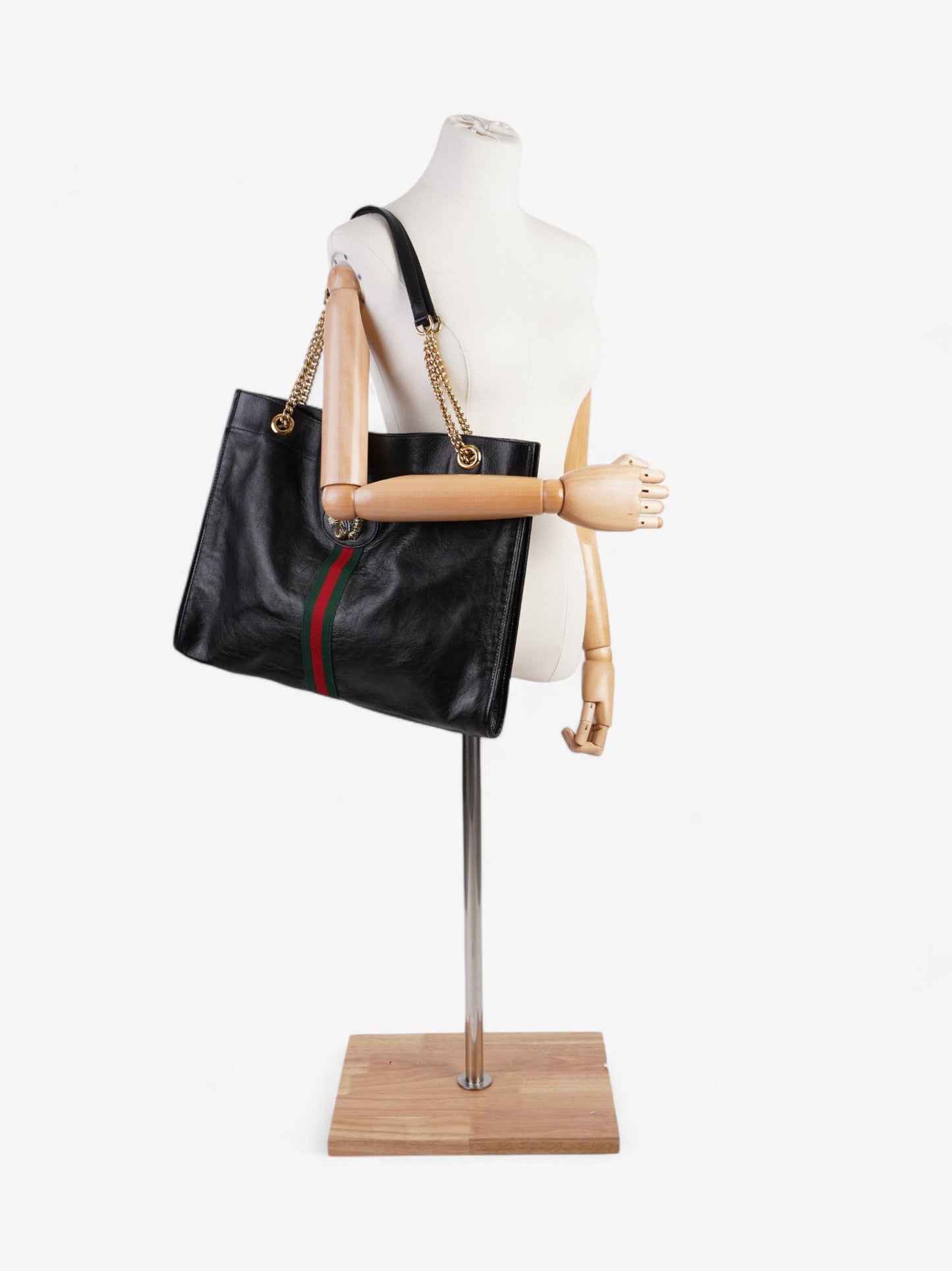 Gucci Rajah Chain Tote Black / Green / Red Leather Large