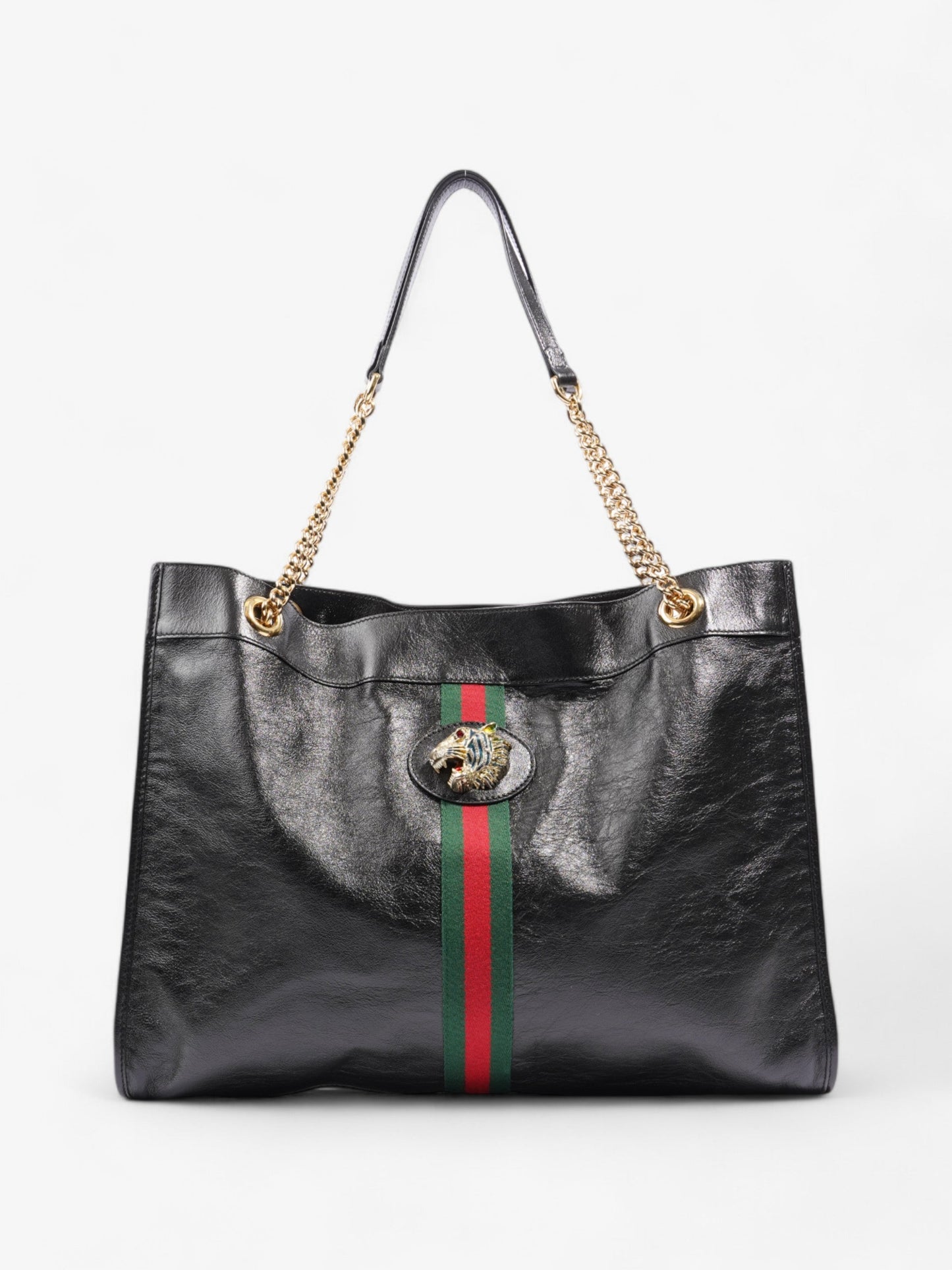 Gucci Rajah Chain Tote Black / Green / Red Leather Large