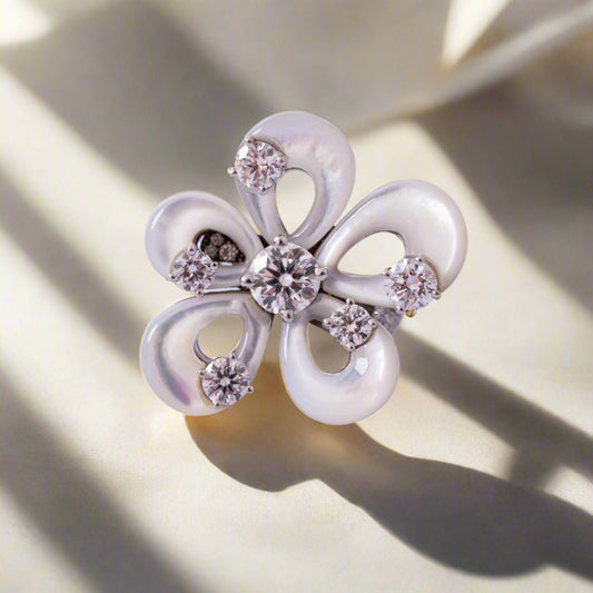 Estate Jewelry Bulgari Mother of Pearl and Diamond Flower Ring