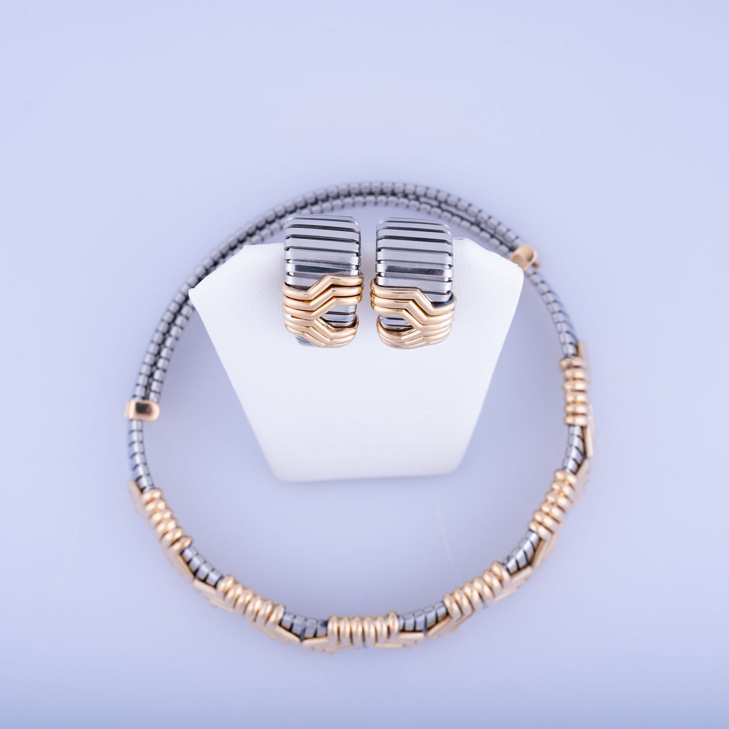 Estate Jewelry Bulgari Steel and Gold Choker and Earrings Set