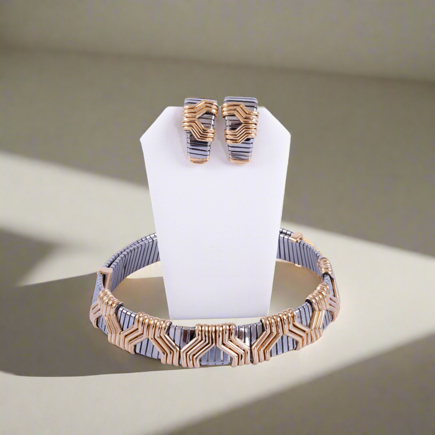 Estate Jewelry Bulgari Steel and Gold Choker and Earrings Set