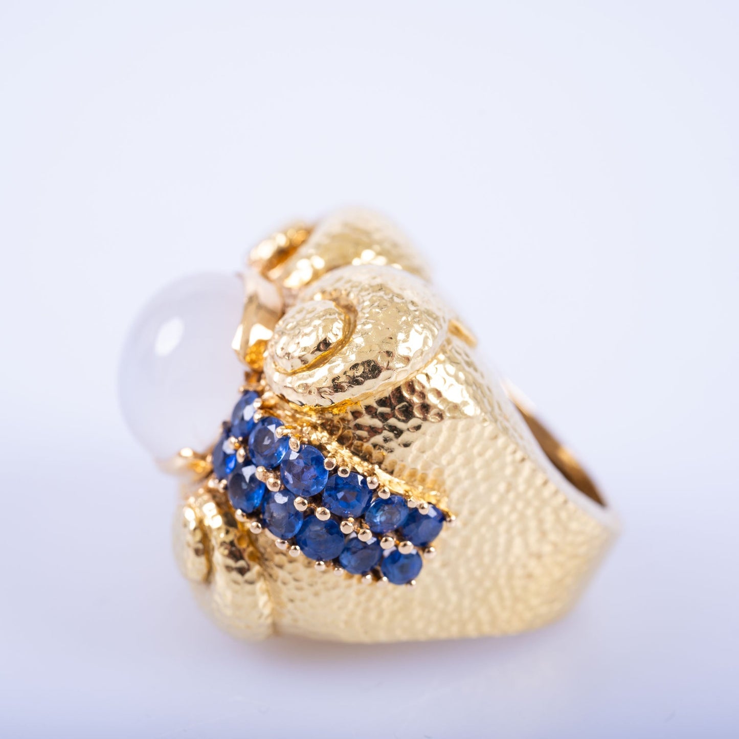 Estate Jewelry David Webb Moonstone with Sapphire Gold Ring