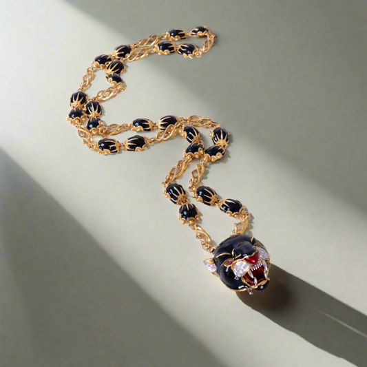 Estate Jewelry Frascarolo Enamel and Diamond Panther Necklace