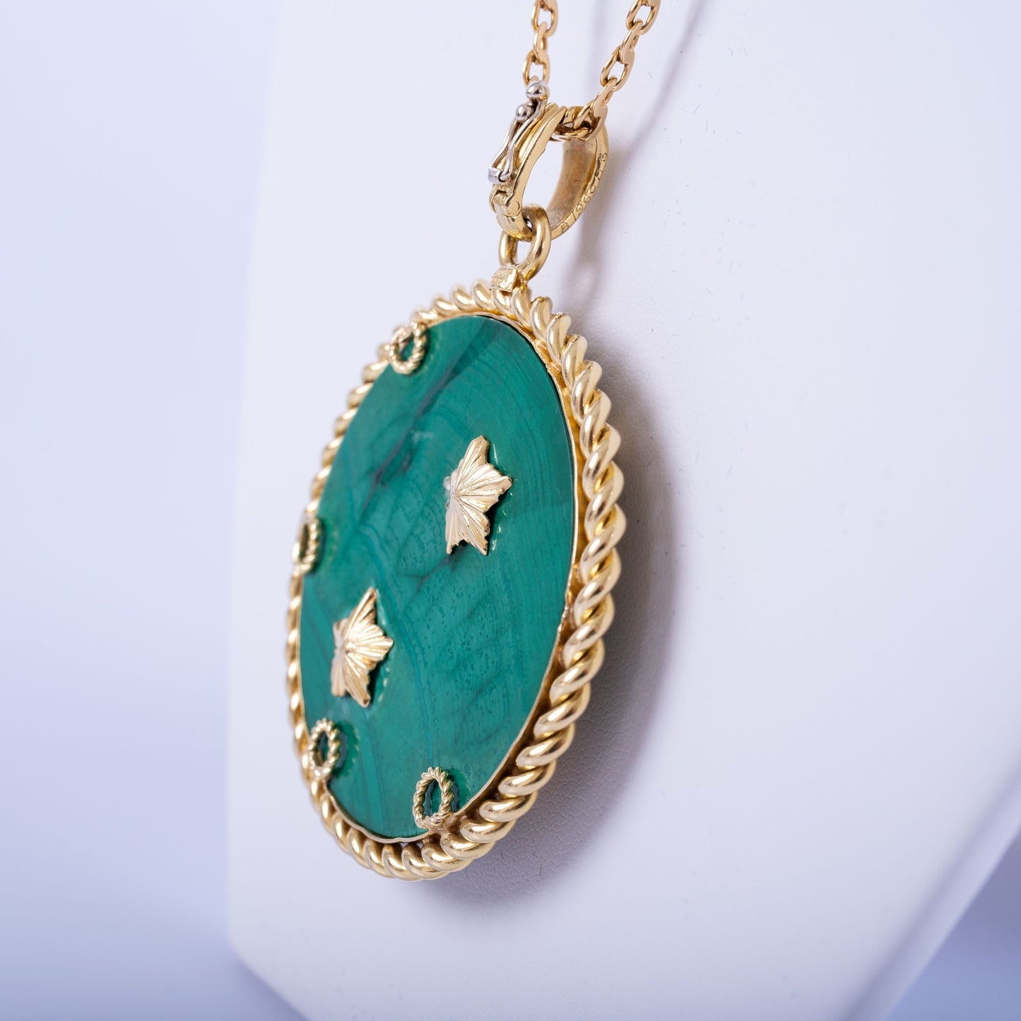 Estate Jewelry Van Cleef & Arpels Gemini 18K Gold Malachite Pendant Necklace, Circa 1950S-60S