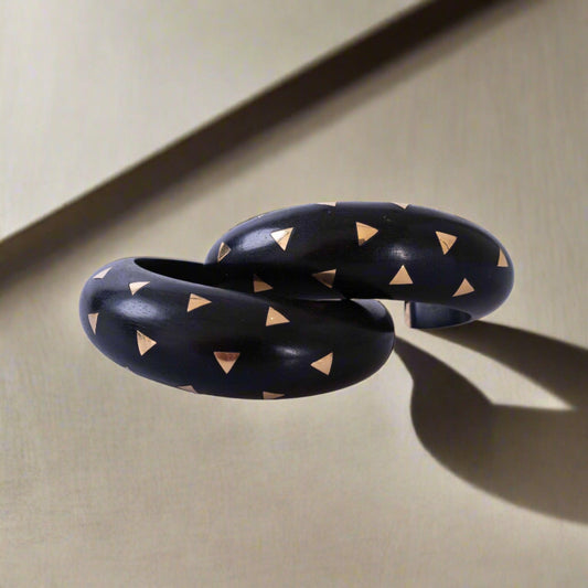 Estate Jewelry Van Cleef & Arpels Pair of Gold & Wood Cuffs