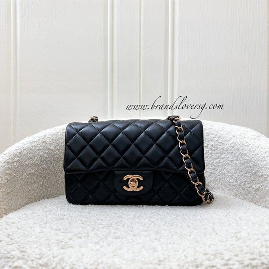 Chanel Mini Rectangle Classic Flap in Black Lambskin and Rose Gold HW