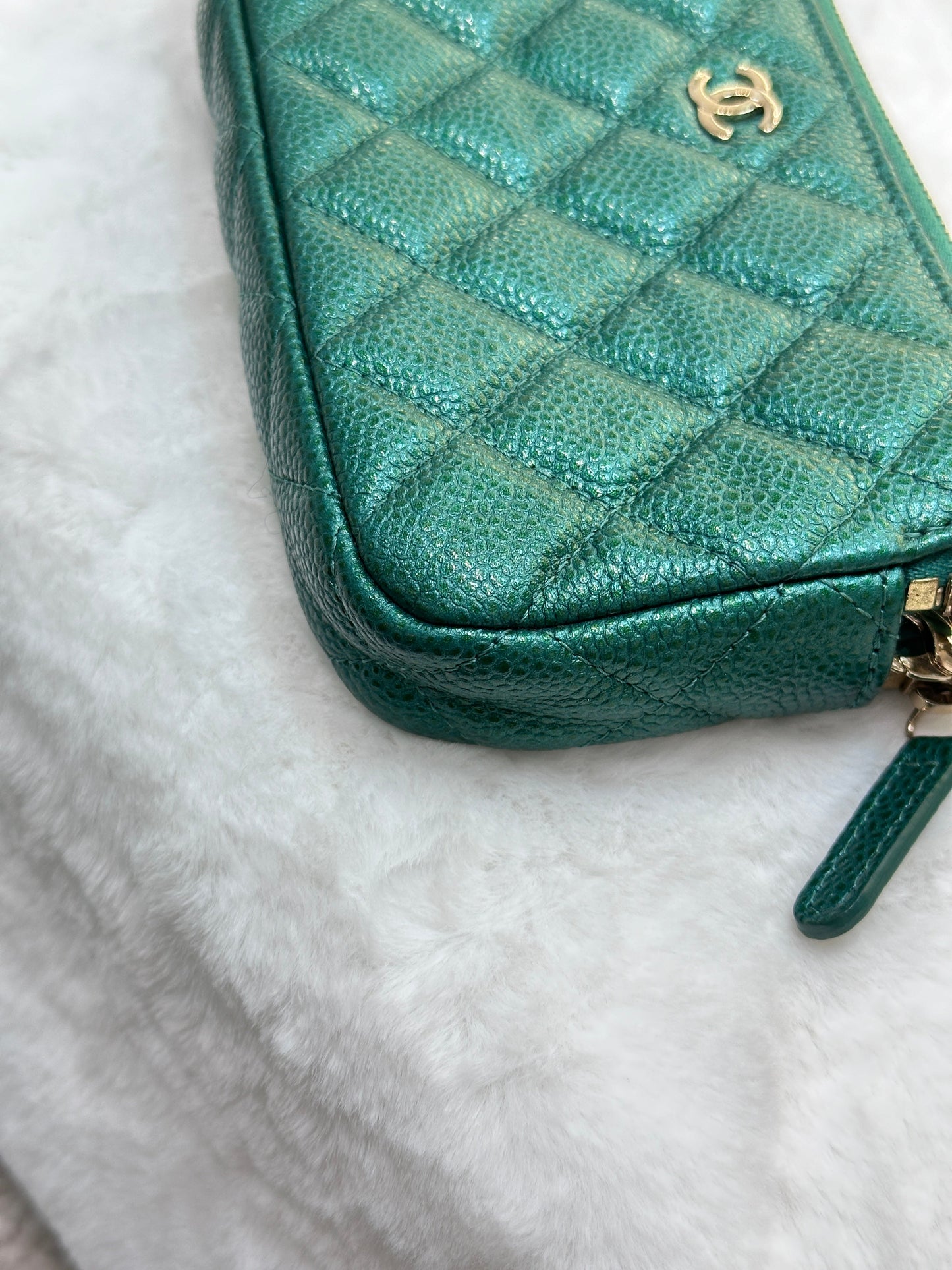 Chanel Emerald Green Double Zip Chain