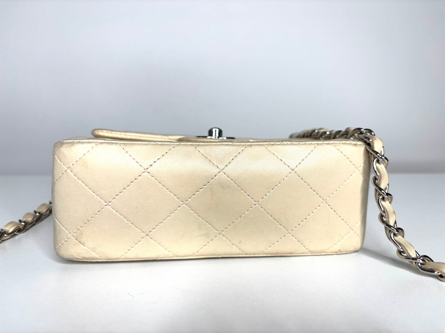 Chanel Mini Flap Square Ivory Lambskin Shoulder Bag - Preloved
