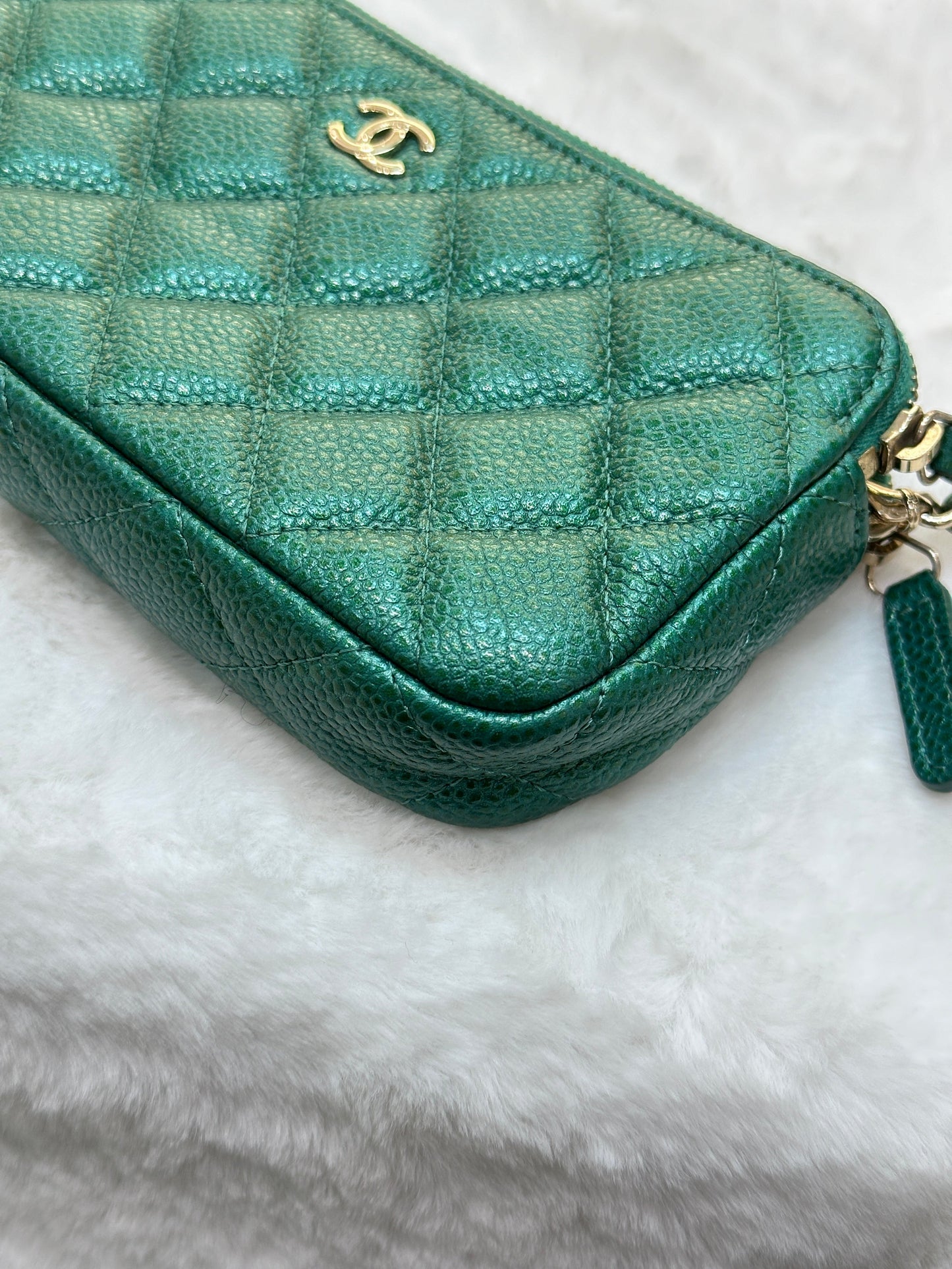 Chanel Emerald Green Double Zip Chain
